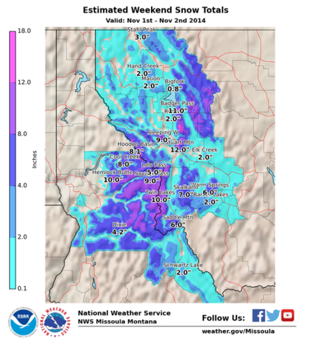 Western Montana sees weekend mountain snow