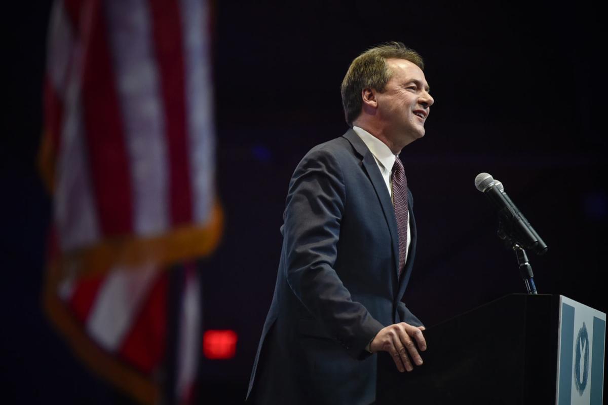Gov. Steve Bullock speaks at the annual Mansfield Metcalf Dinner Saturday at the Lewis and Clark County Fairgrounds in Helena.