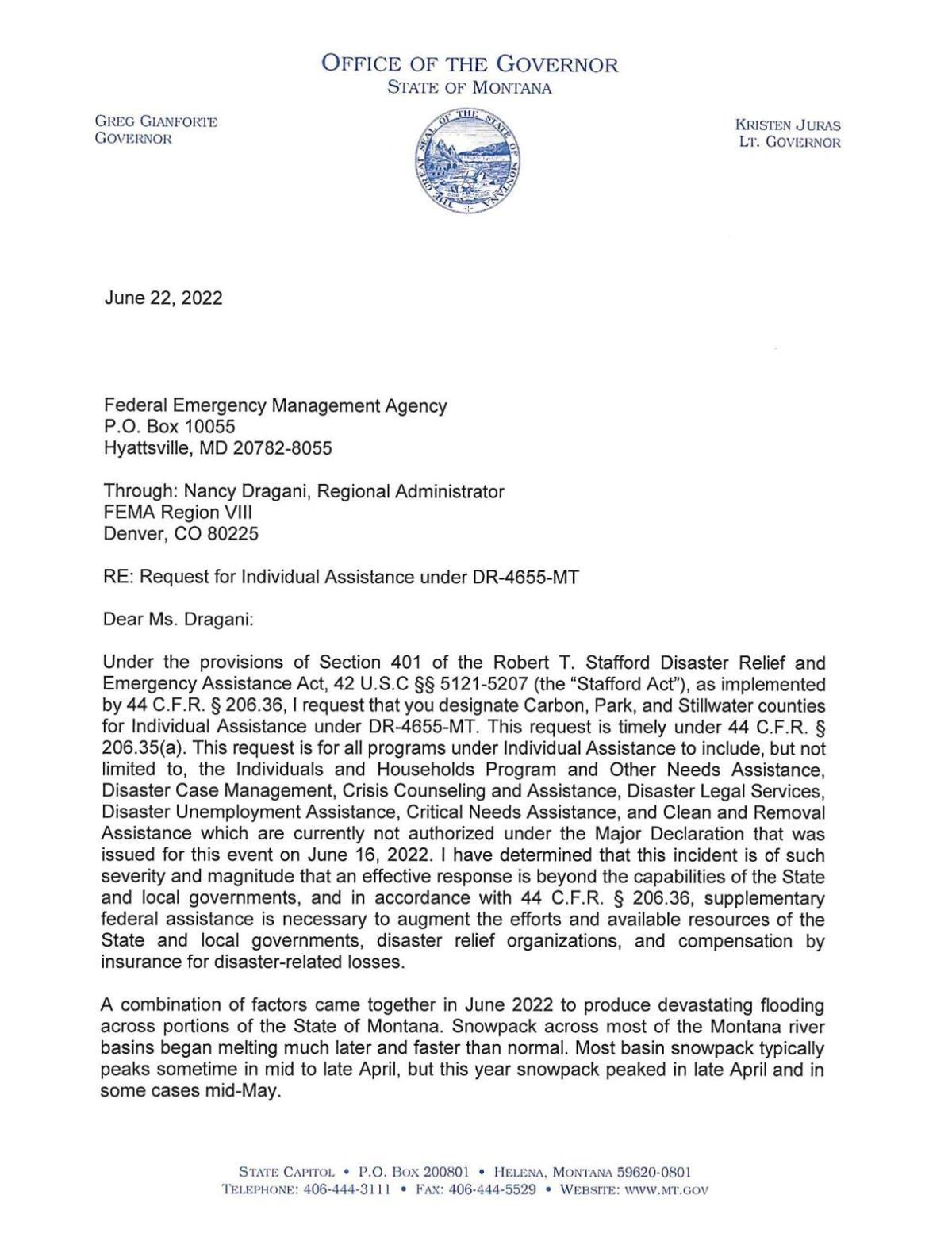 Letter from FEMA regarding flood activity
