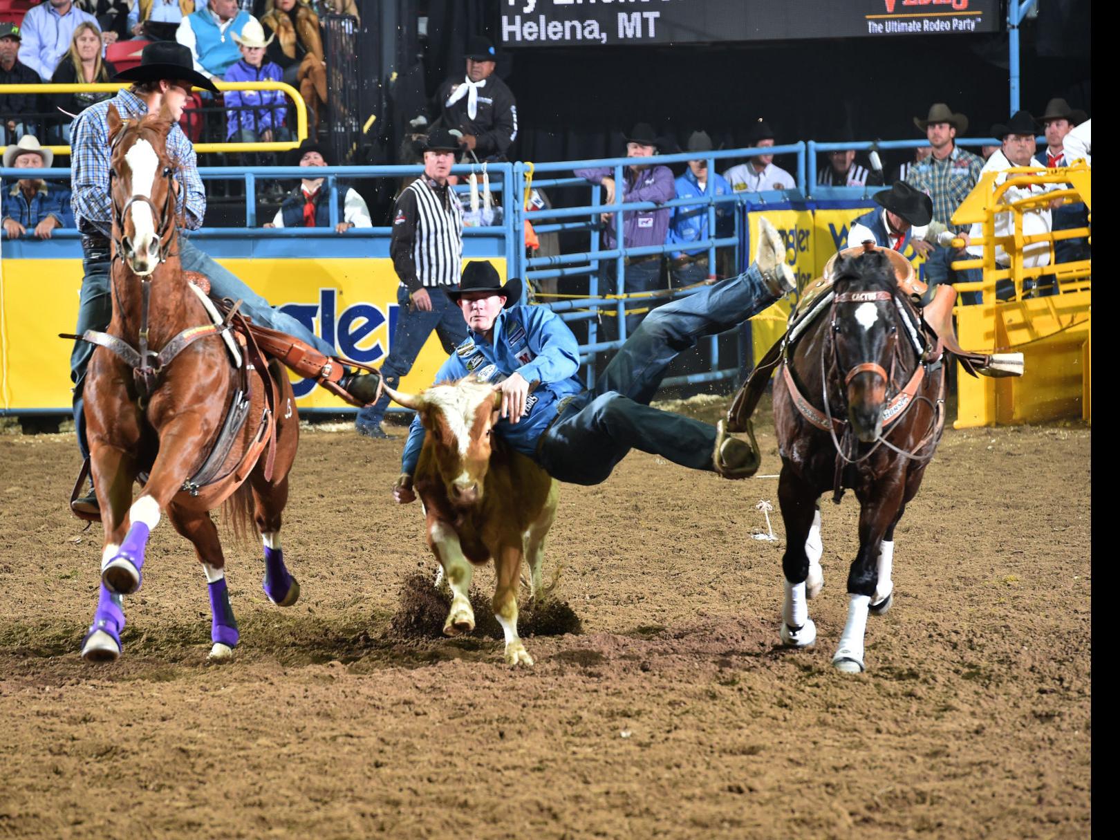 National Finals Rodeo Helena S Ty Erickson Continues To Lead The World Steer Wrestling Standings Rodeo Helenair Com