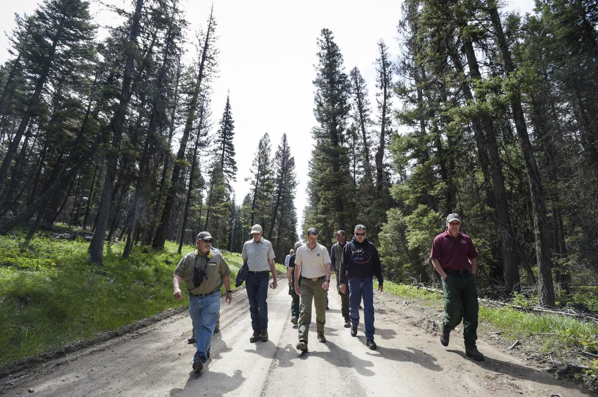 Lincoln District Rnage Michael Stansberry, center, leads a tour along Beaver Creek Road,