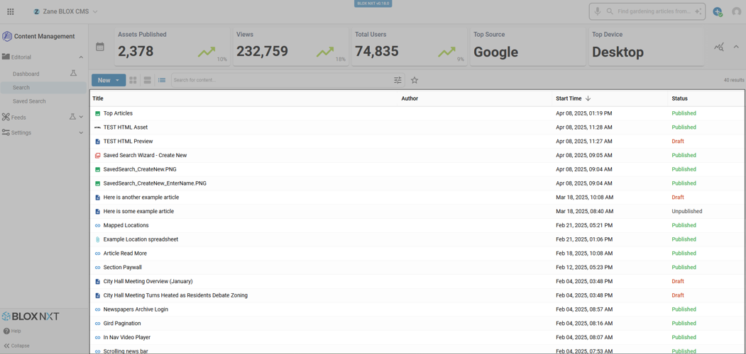 Editorial Search highlighting Search Results