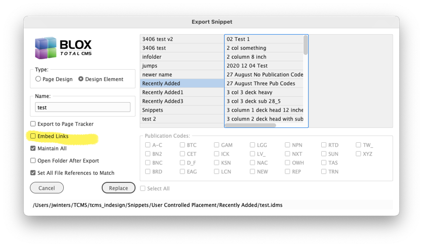 3395 Export Snippet dialog with Embed Links Checkbox UNchecked.png