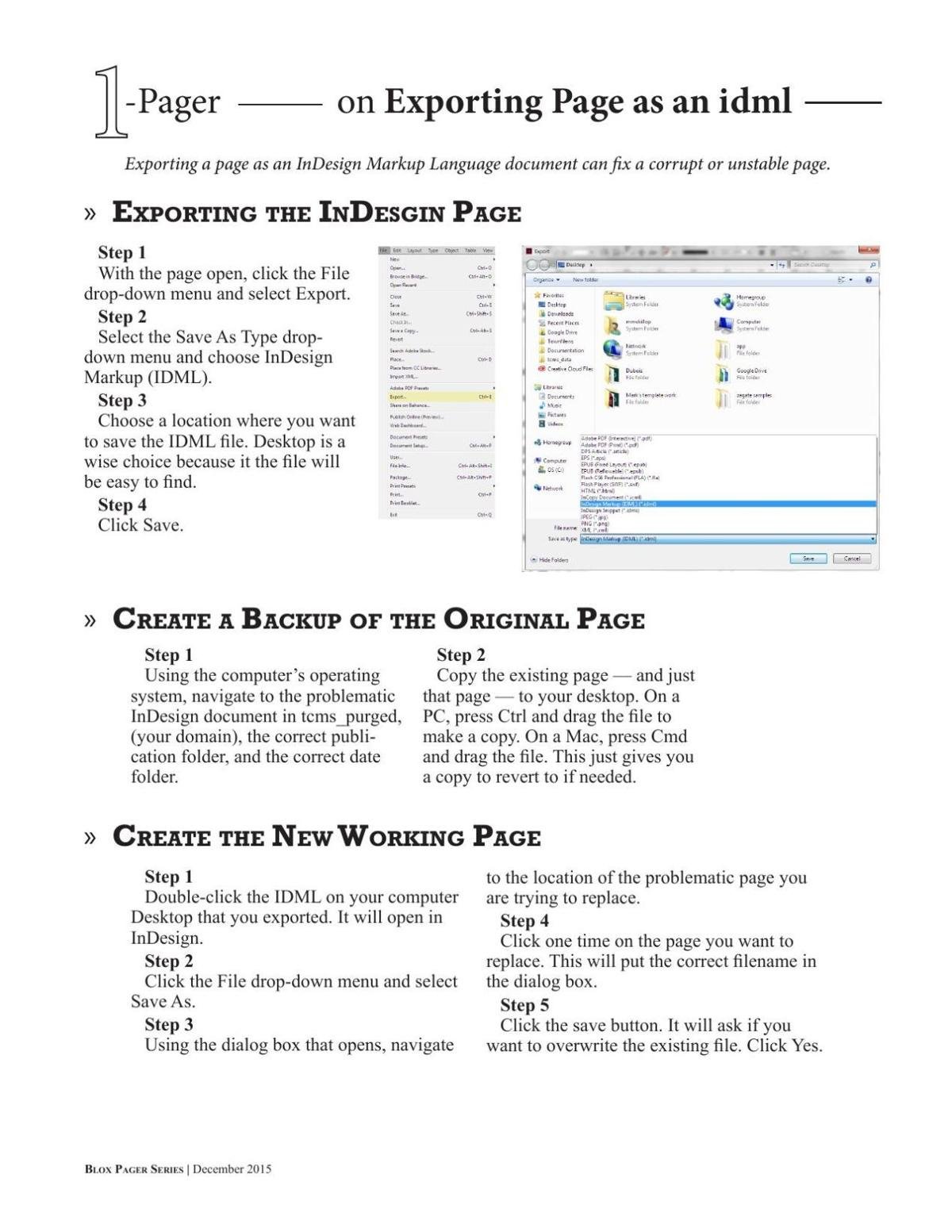 Exporting a page as InDesign Markup Language