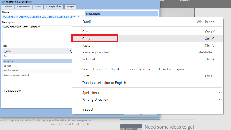 copy block name