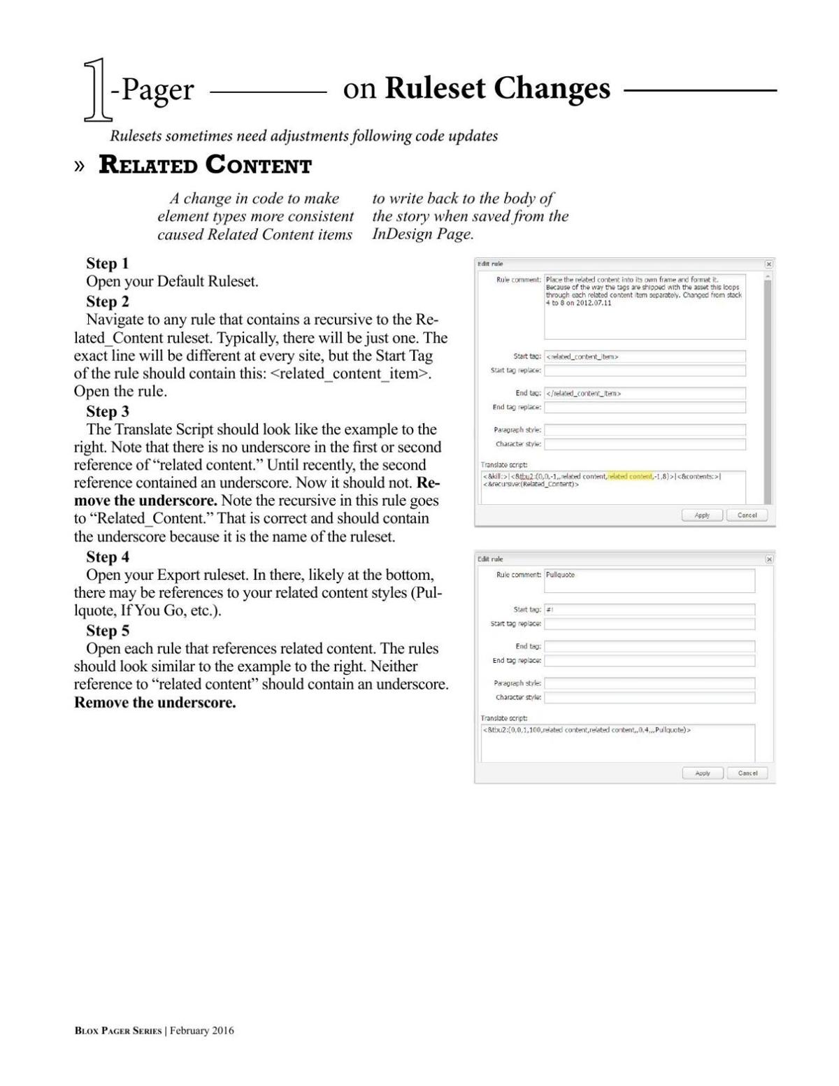 2016 Related Content Ruleset Changes