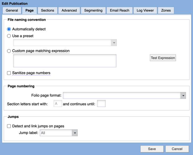 Edit Publication Page tab