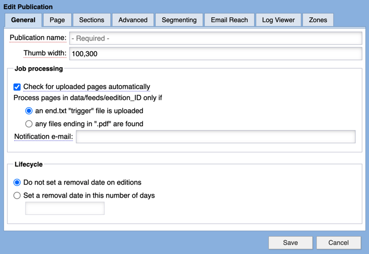 Edit Publication General tab