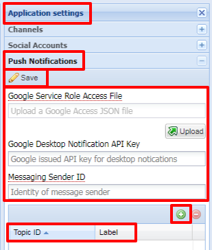 Community Broadcast Application settings Push notofications