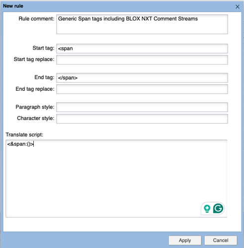 Span Rule for BLOX NXT Comment Streams