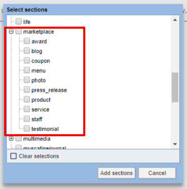 marketplace subsections