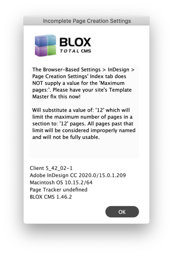 Incomplete Page Creation Settings