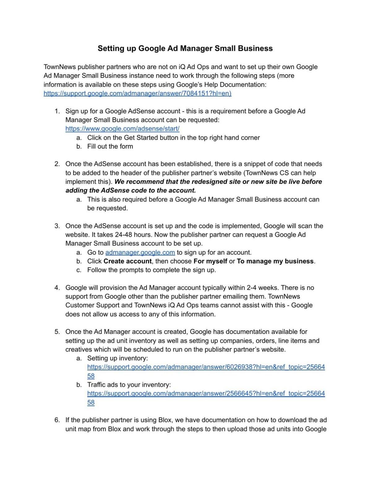 GAM Small Business Instructions