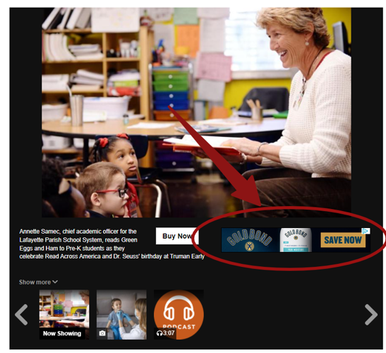 Example of multimedia slideshow ad spot