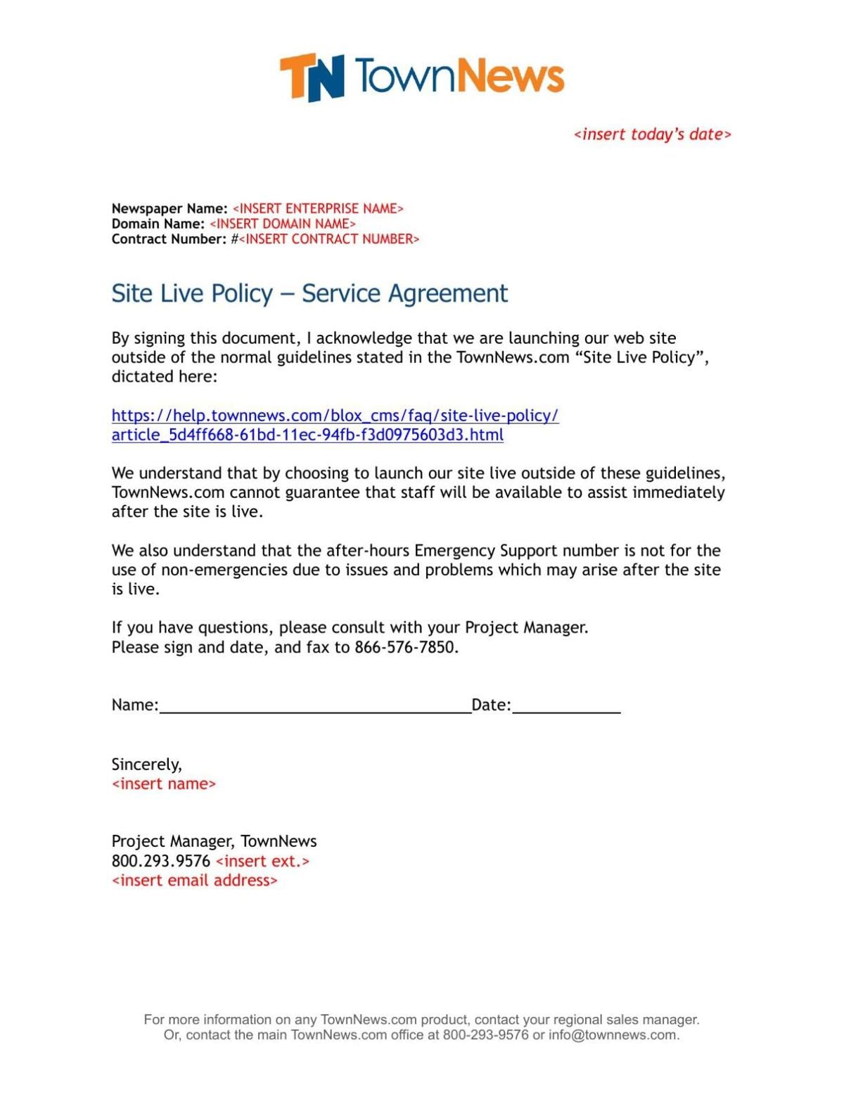 TownNews Site Live Policy