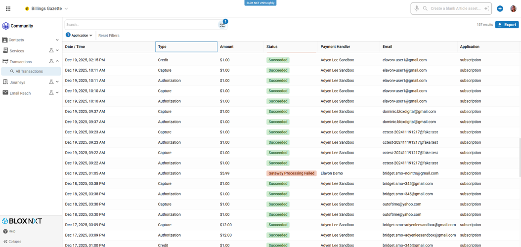 BLOX NXT Transactions (Beta)