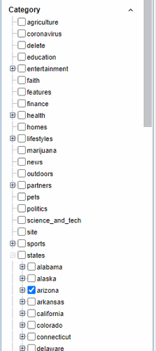 States Newsroom Category Selection