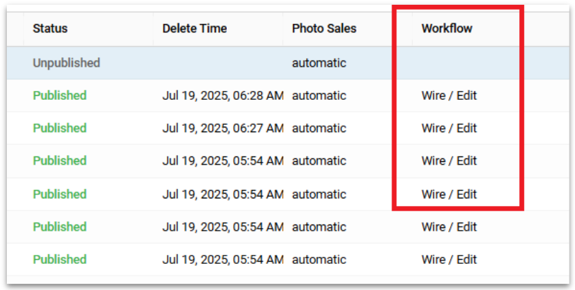 Column for Workflow in Editorial search