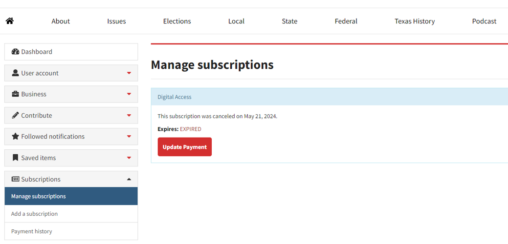 Grace Manage Subscriptions