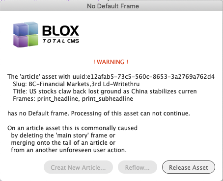 No Default Frame Warning