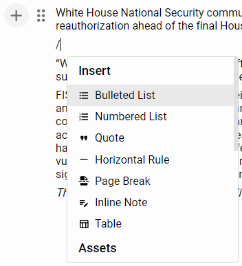 Floating Action Menu insert options