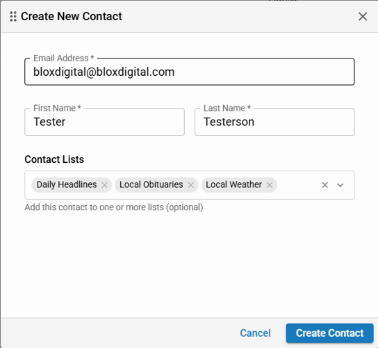 Email Reach: Create New Contact