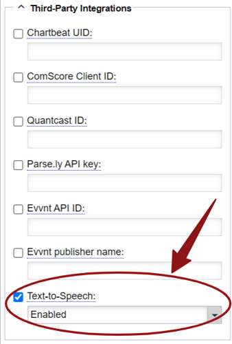 Third party Integrations, text to speech