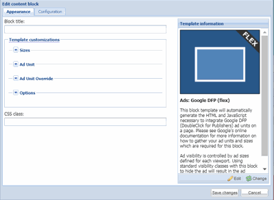 Google DFP Appearance Tab