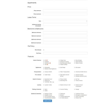 User Dashboard Apartments