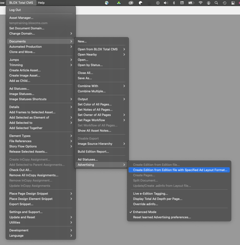 Create Edition from Edition file with Specified Ad Layout Format menu item
