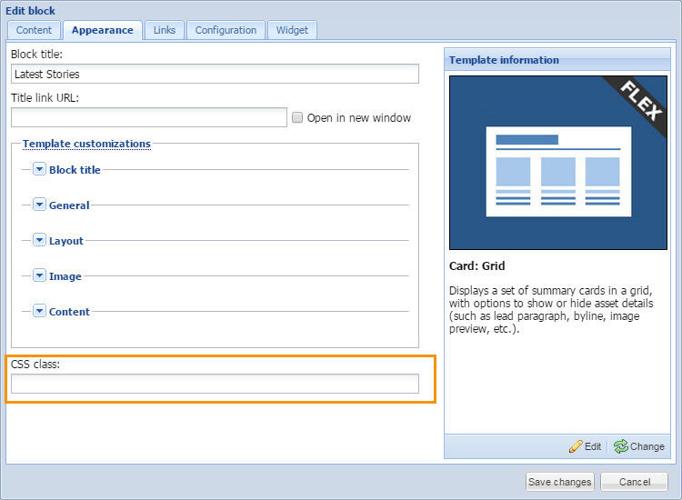 appearance tab css class field