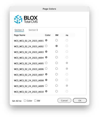 The Page Colors dialog