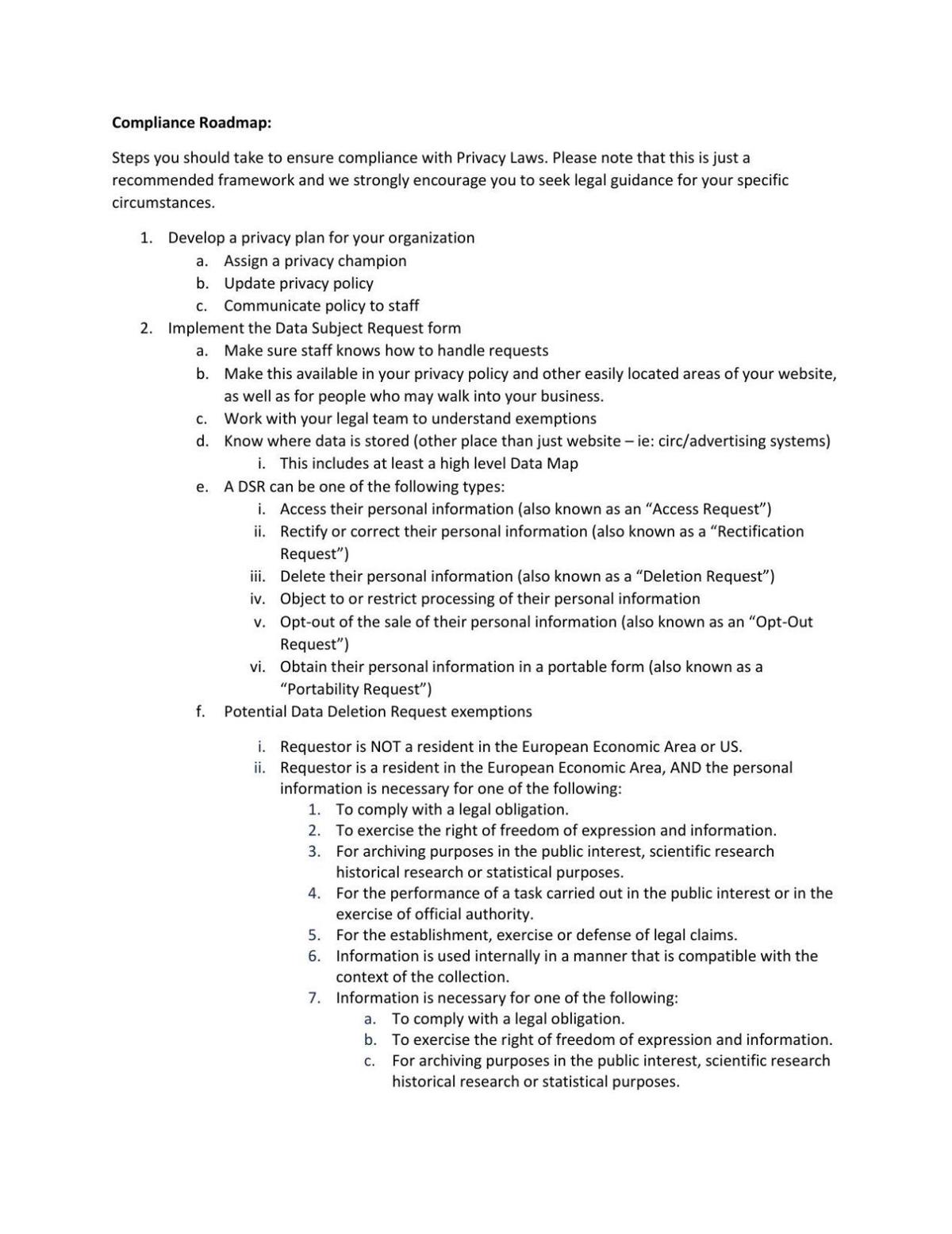 Additional Privacy Compliance Information