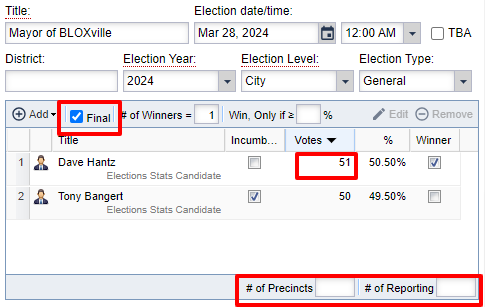 Election Stats: Updating vote totals