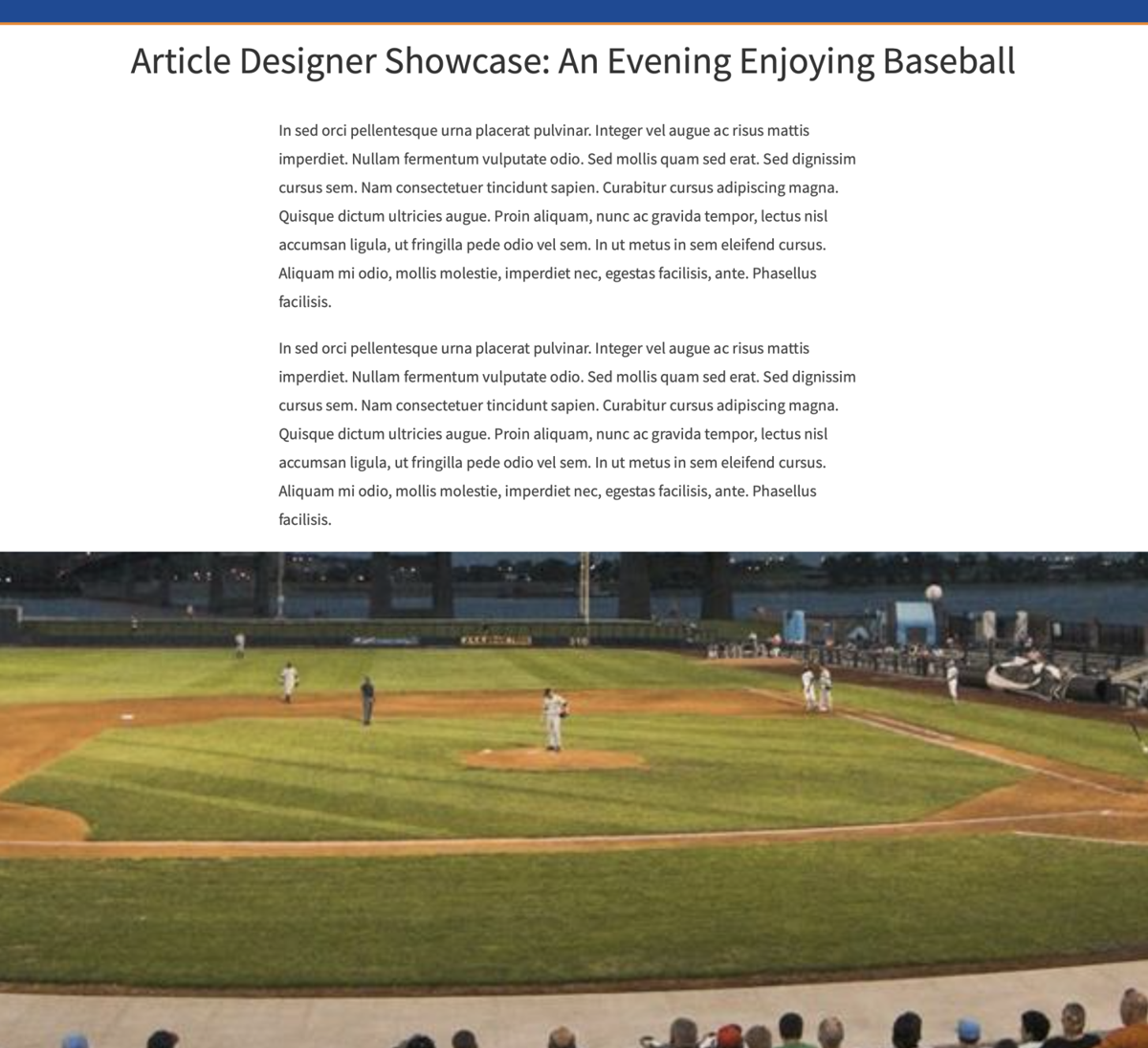 Article Designer example #1: An Evening Enjoying Baseball