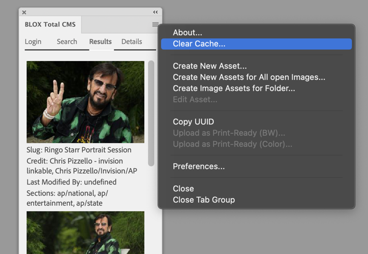 Reset Cache Menu item