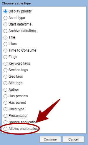 Allow photo sales query rule