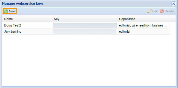 New Webservice key