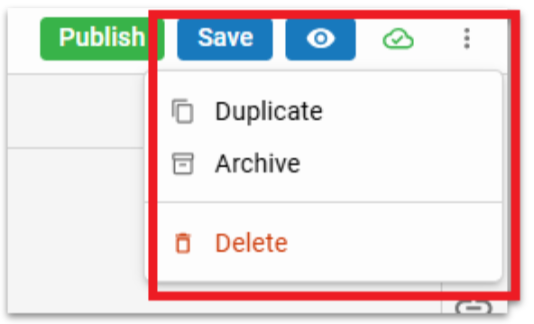 More button on assets with quick actions including Duplicate