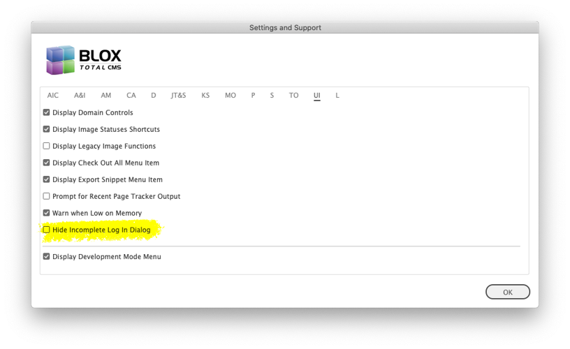 Hide Incomplete Log In Dialog Option in Settings and Support.png