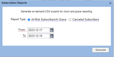 Churn and grace reports modal in Subscription