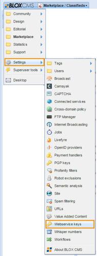 Settings > Webservice keys