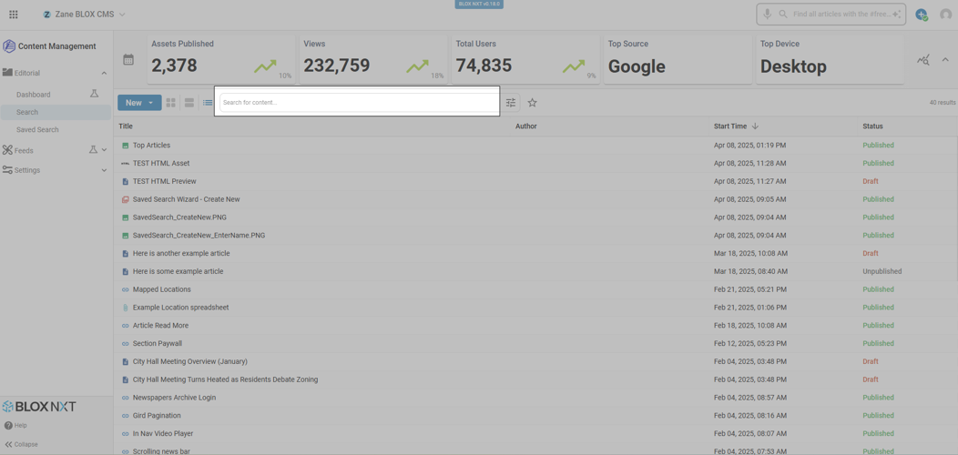 Editorial Search highlighting Search Filter