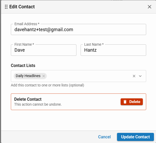 Email Reach: Edit contact