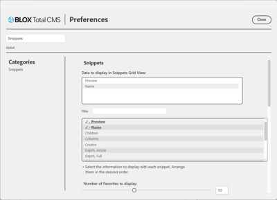 Preferences dialog