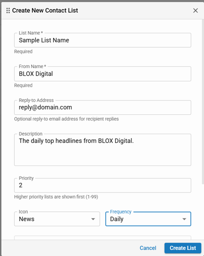Email Reach: Create a new List