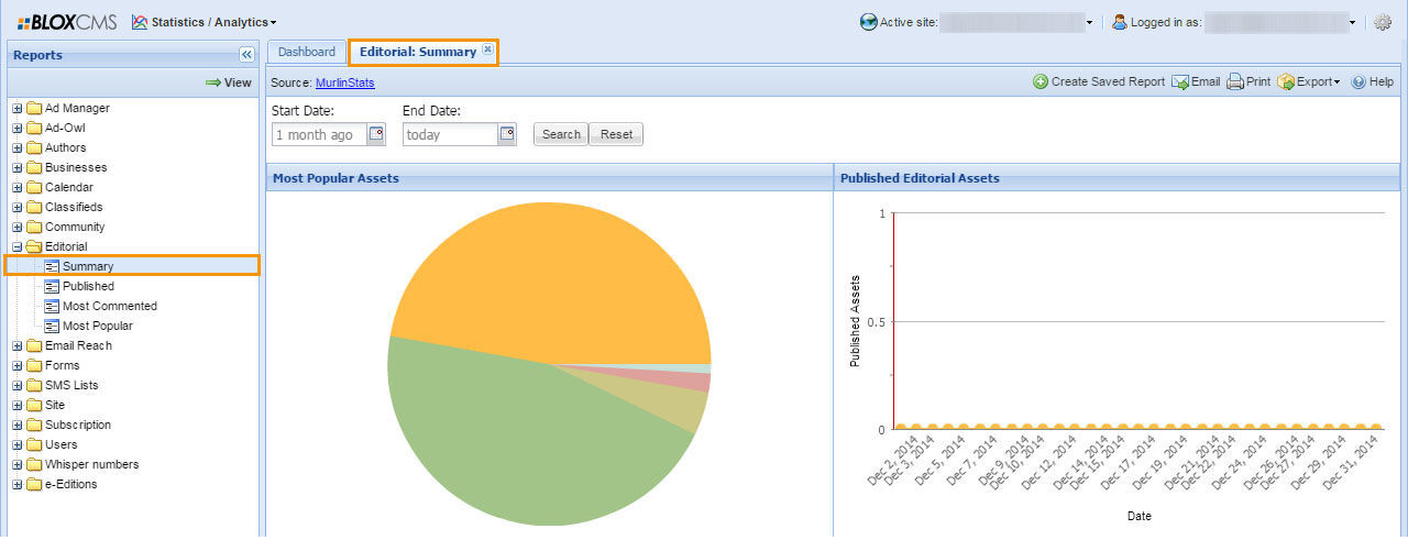 Analytics report tabs