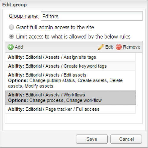 Sample Editor Group Permmissions