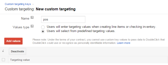 DFP custom targeting