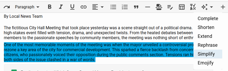 Content Assistant options